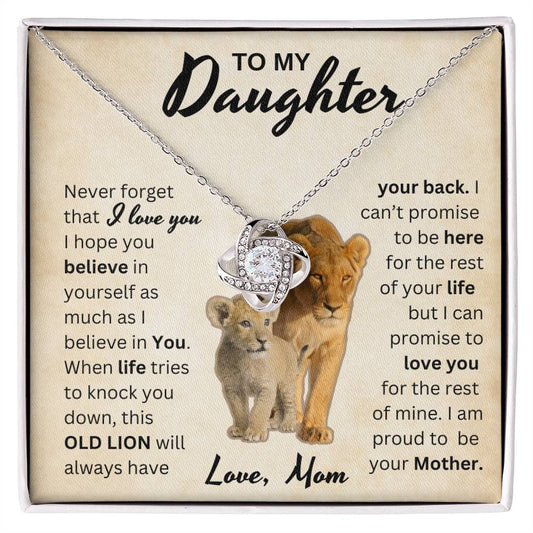 To My Daughter from Mom, Love Knot Necklace.
