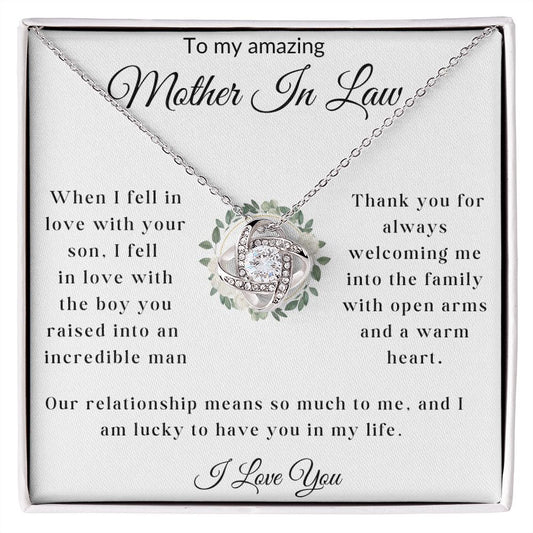 To My Amazing Mother In Law. Love Knot Necklace.
